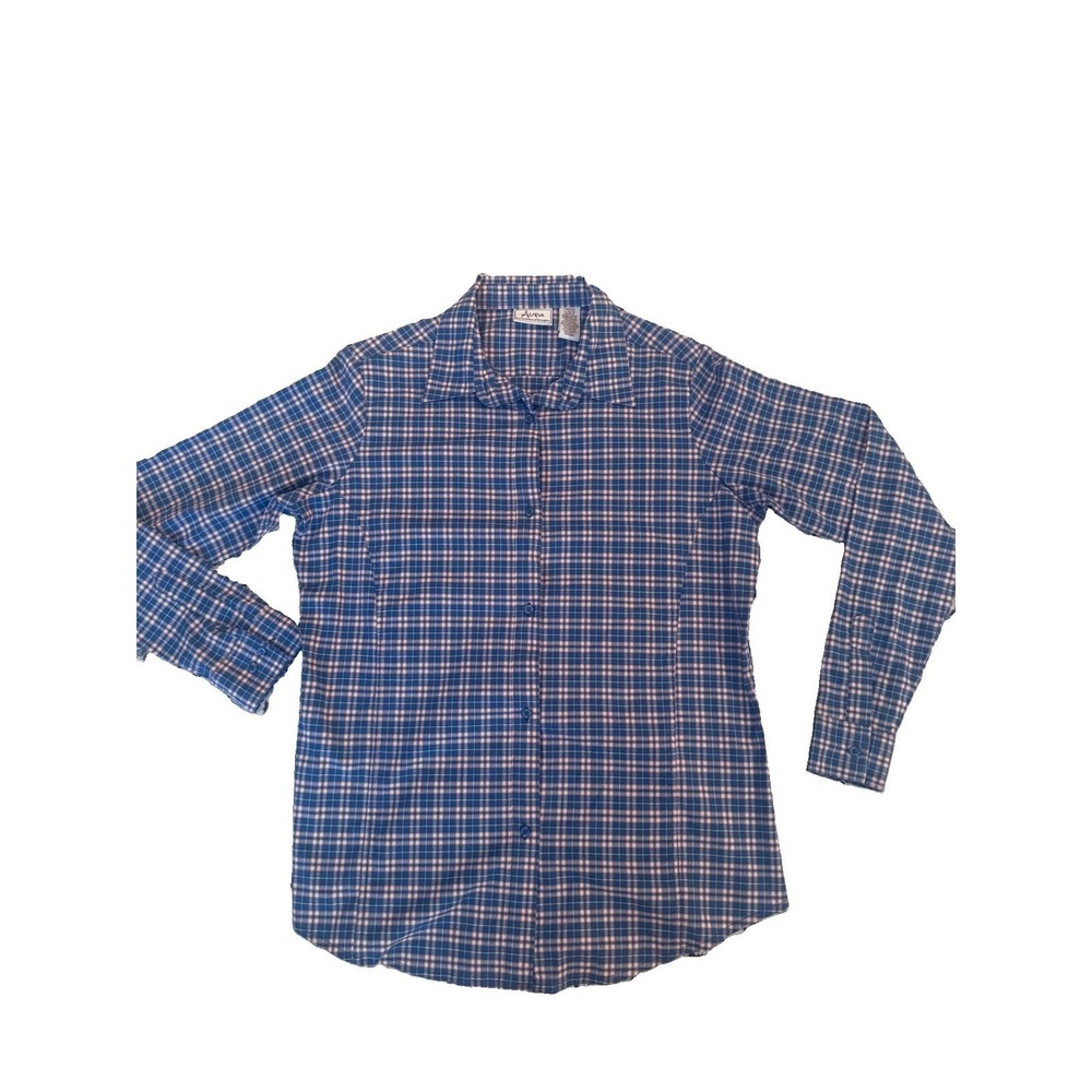 Aura by Wrangler‎ Pink Blue Plaid Western Style Button Down Shirt L Fitted